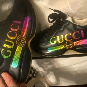 Gucci Black Sneakers with Rainbow Logo NEW